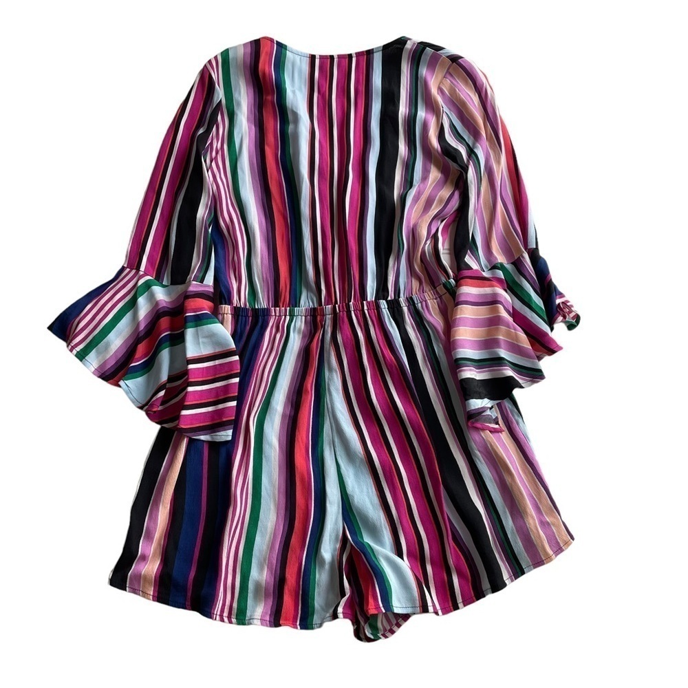 Express Romper Jumper Shorts Pink Rainbow Stripe Size Small Surplice NWT Barbie - Picture 3 of 9